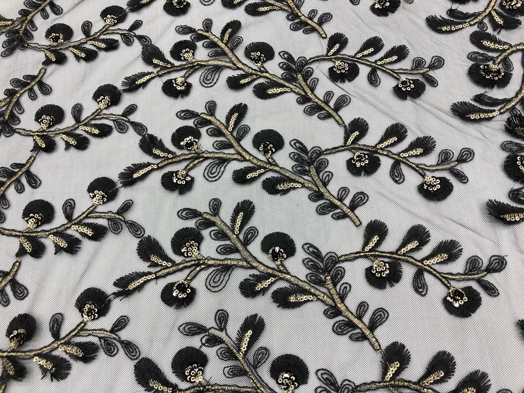 Tul bordado color negro A630, ideal para vestidos de noche de boda y de XV años