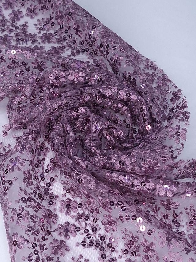 Tul bordado color mauve A971, ideal para vestidos de noche de boda y de XV años