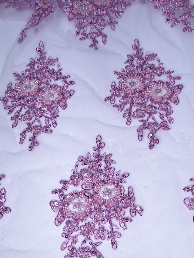 Tul bordado color lila A981, ideal para vestidos de noche de boda y de XV años