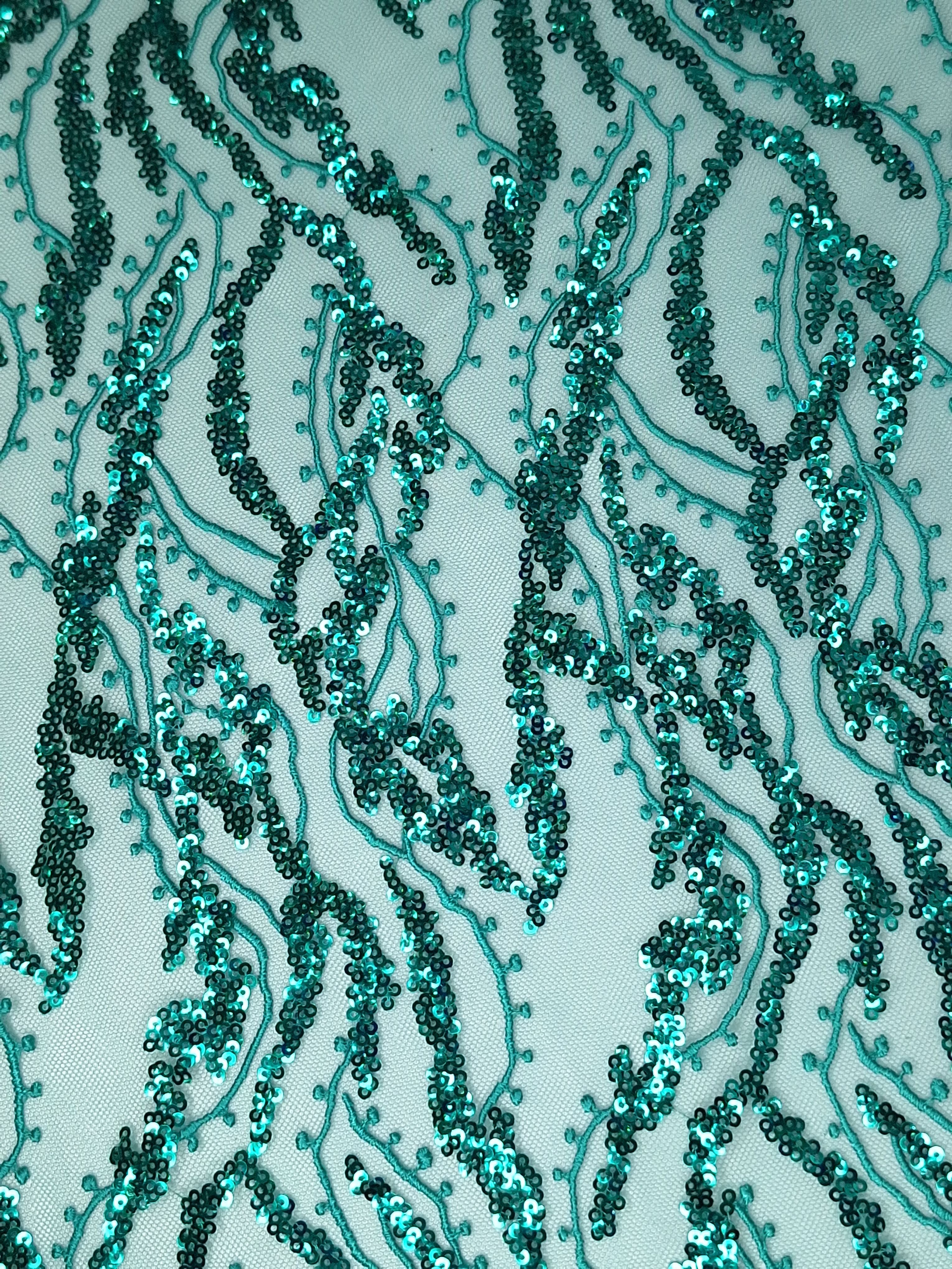 Tul bordado color jade A925, ideal para vestidos de noche de boda y de XV años