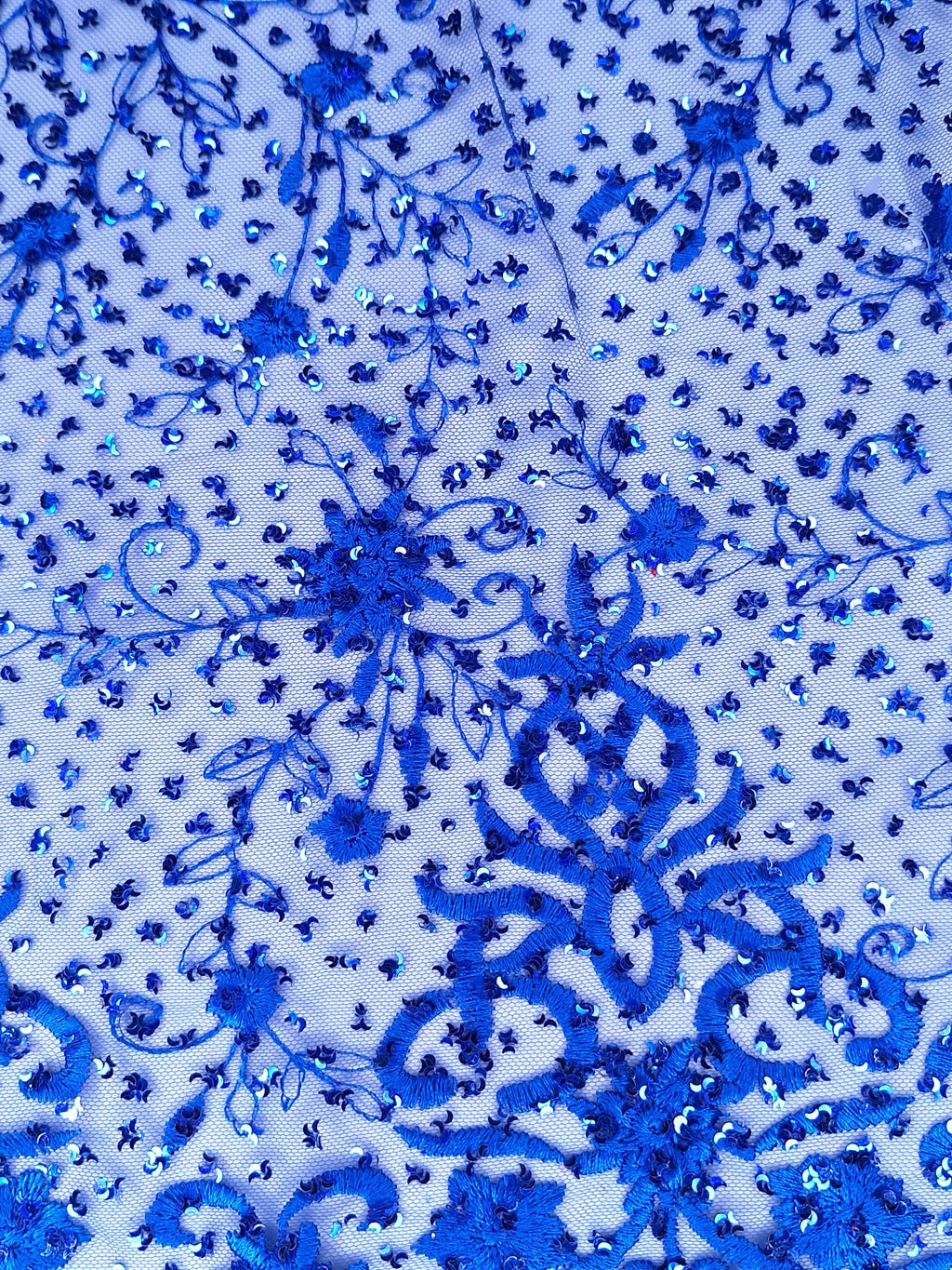 Tul bordado color azul rey H099, ideal para vestidos de noche de boda y de XV años