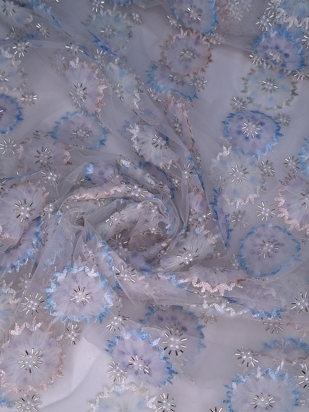 Tul bordado color azul H029, ideal para vestidos de noche de boda y de XV años