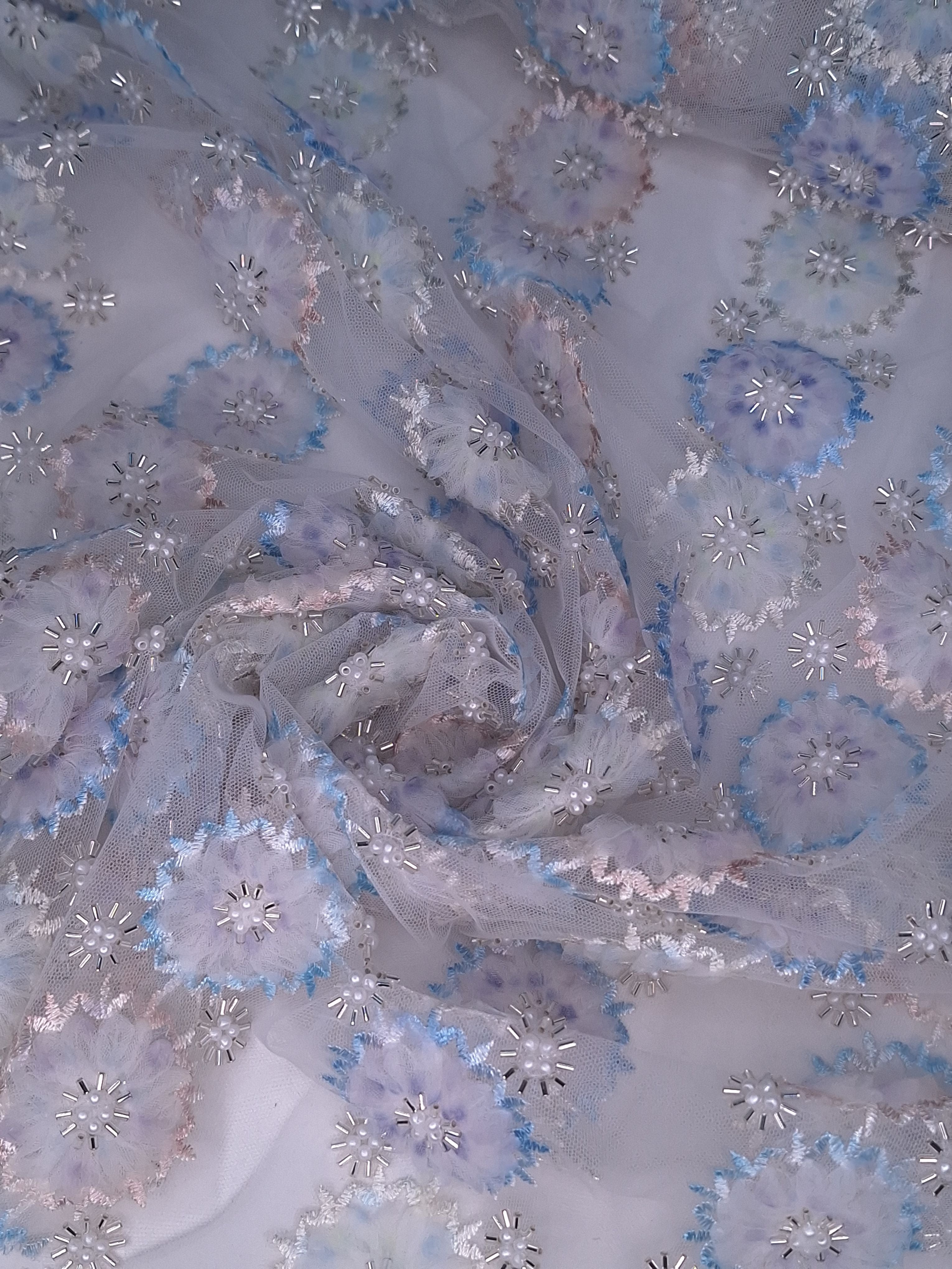 Tul bordado color azul H029, ideal para vestidos de noche de boda y de XV años