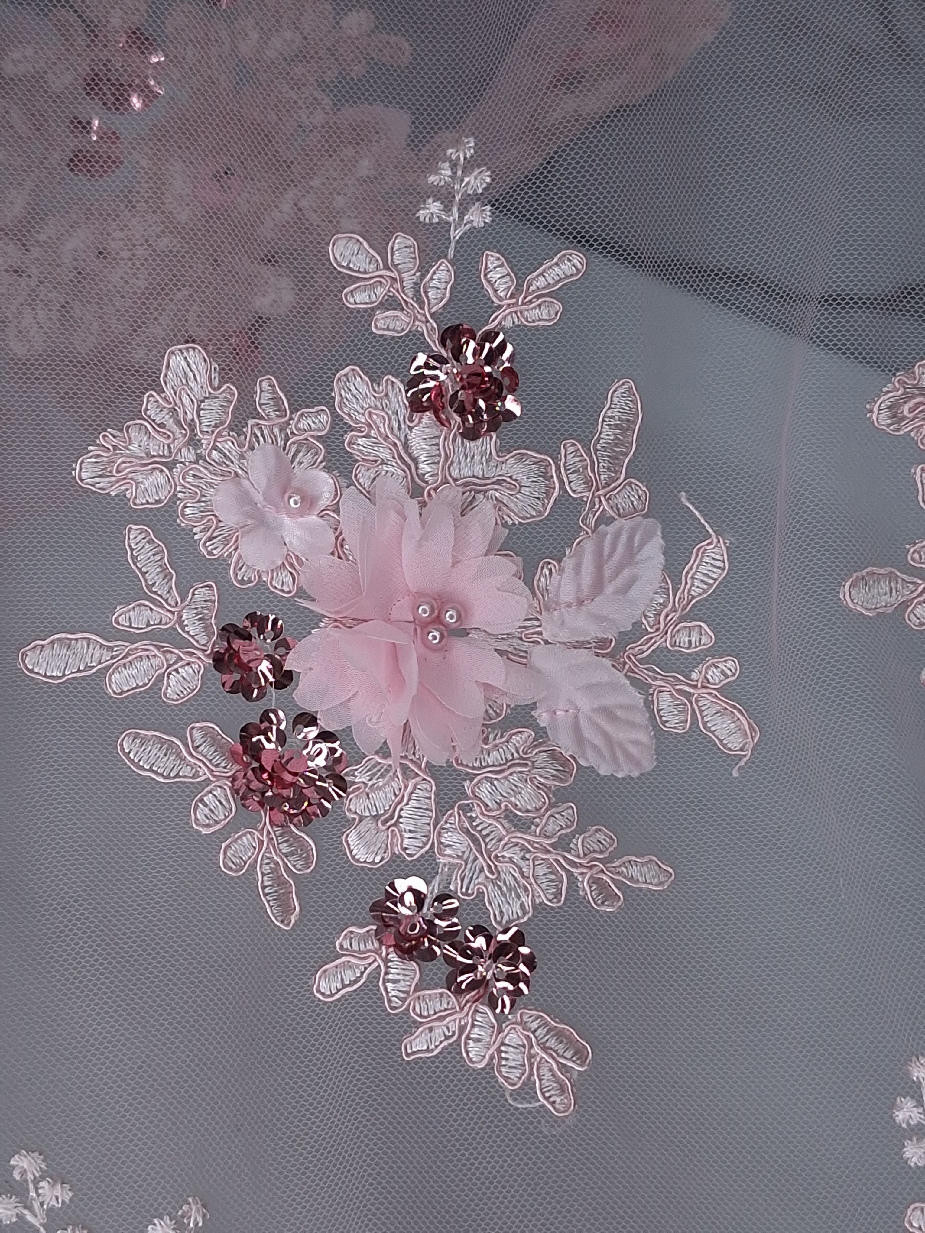 Tul bordado color rosa claro H134 para vestidos de noche de boda y de XV años