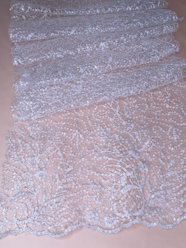 Tul bordado color blanco A845, ideal para vestidos de noche de boda y de XV años