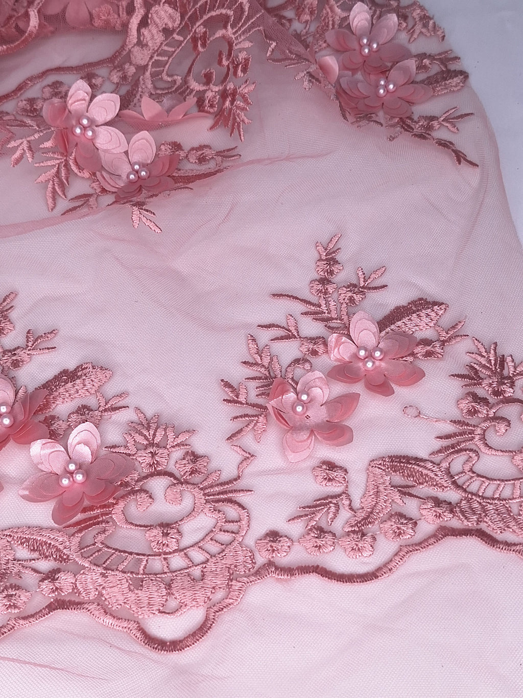 Tul bordado color rosa blush H139, para vestidos de noche de boda y de XV años
