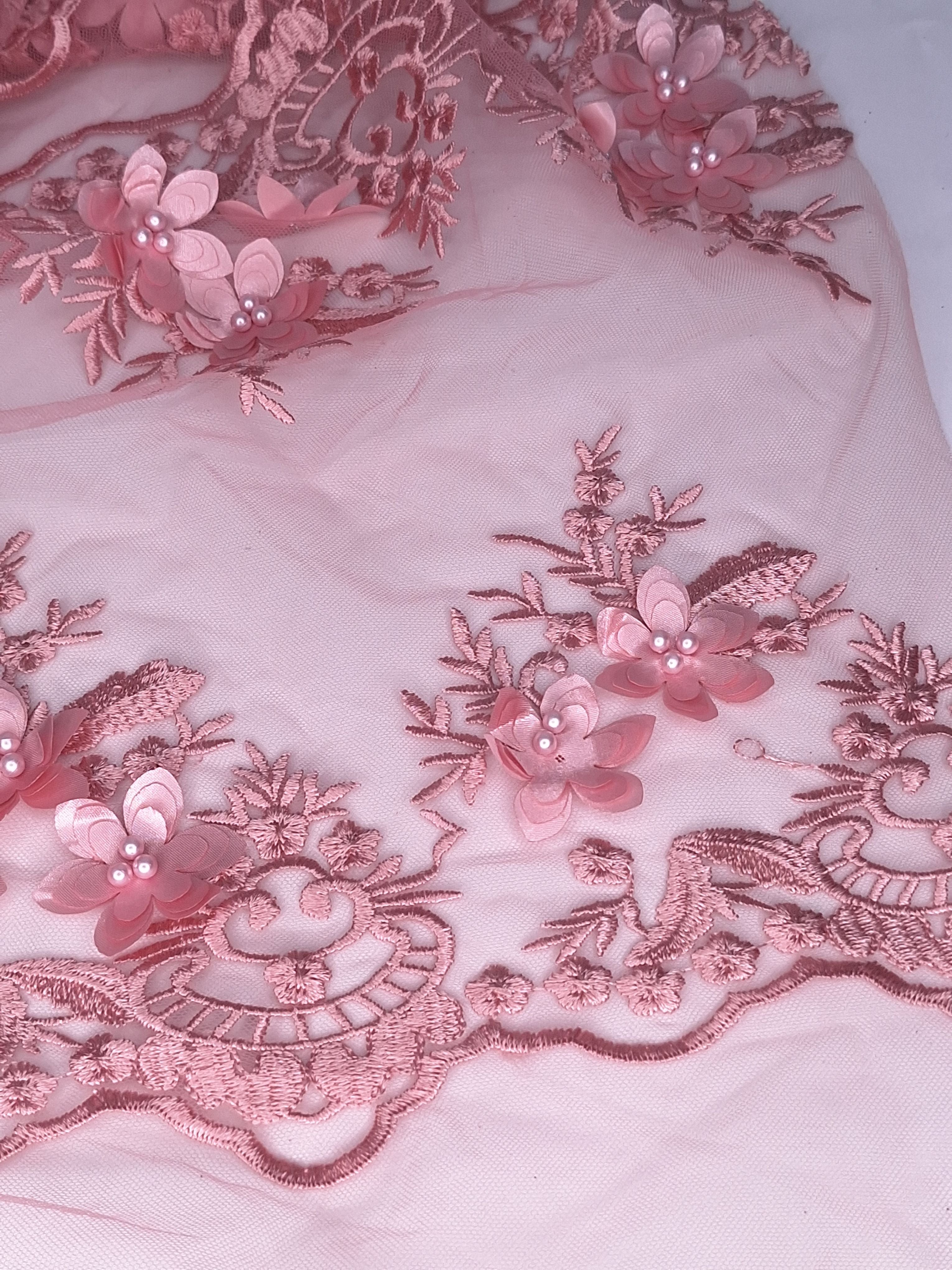 Tul bordado color rosa blush H139, para vestidos de noche de boda y de XV años