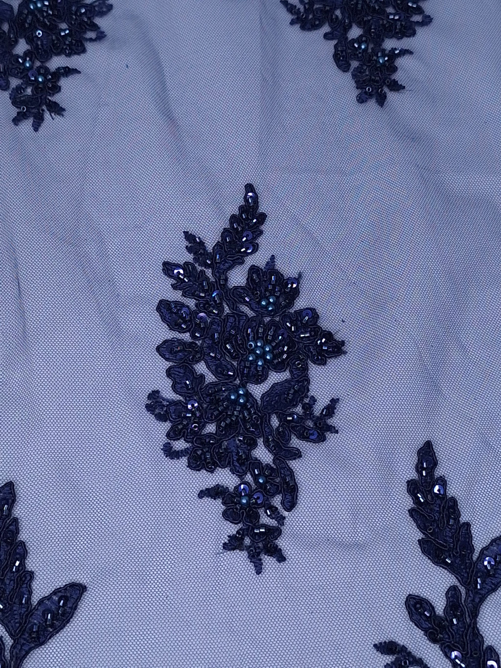 Tul bordado color Azul marino A982, ideal para vestidos de noche de boda y de XV años