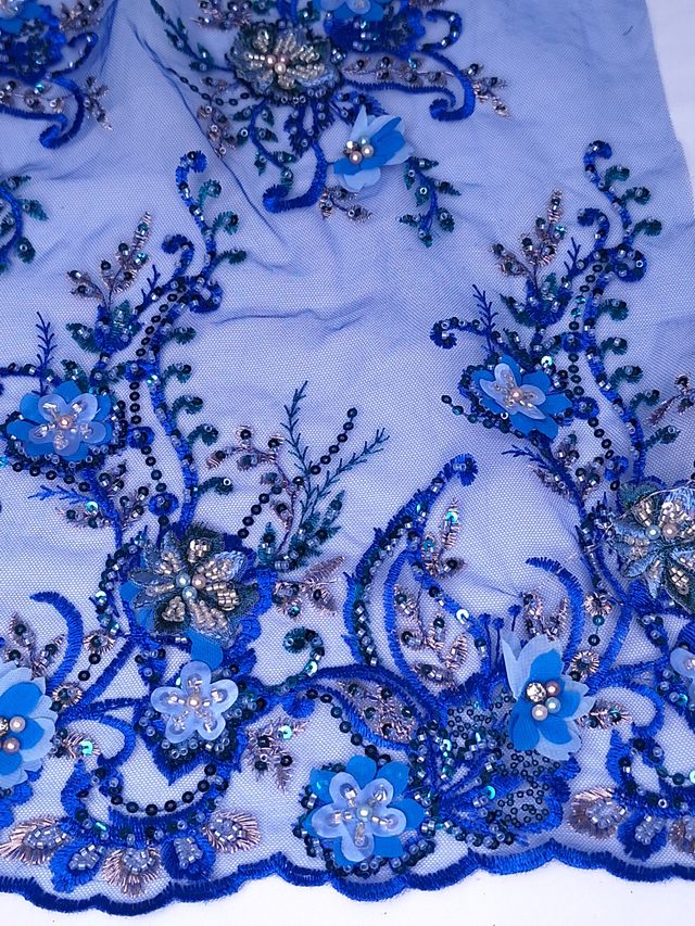 Tul bordado color Azul rey A974, ideal para vestidos de noche de boda y de XV años