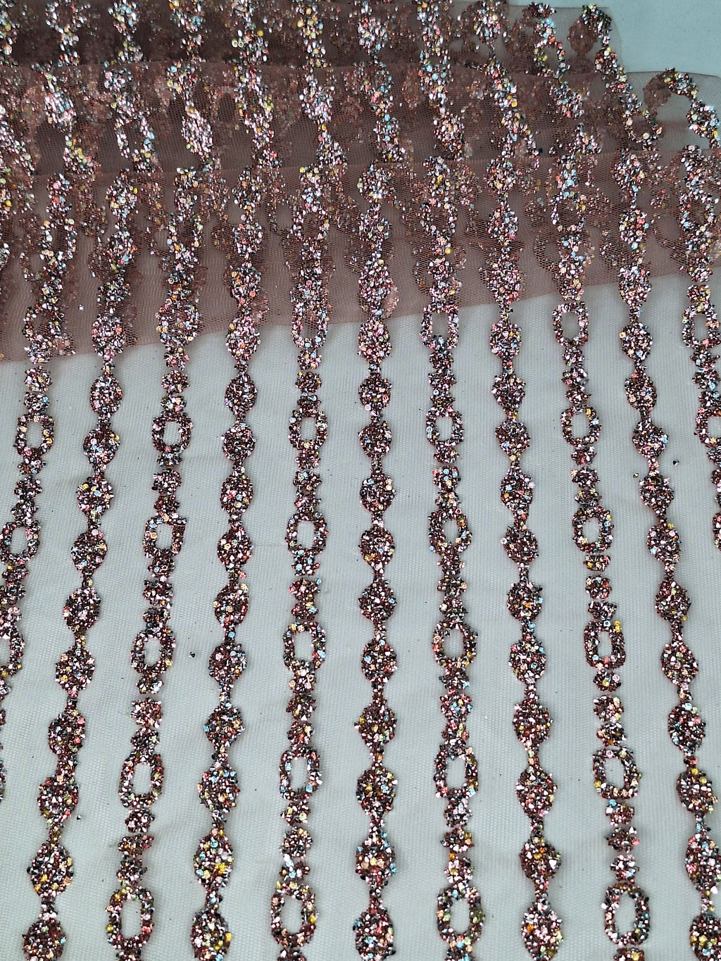 Tul bordado color rosa H146, ideal para vestidos de noche de boda y de XV años