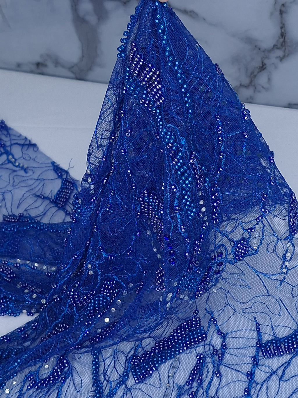 Tul bordado color azul rey A860, ideal para vestidos de noche de boda y de XV años