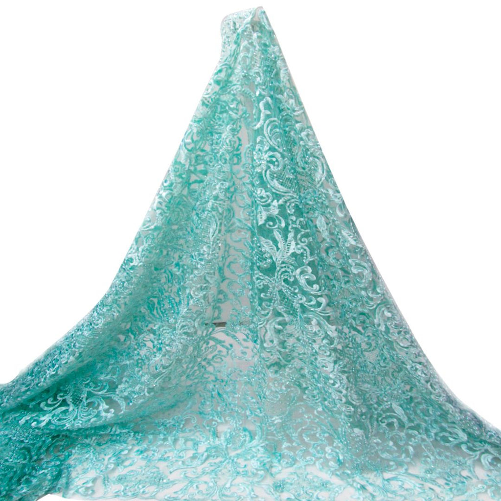 Tul bordado color menta A778, ideal para vestidos de noche de boda y de XV años