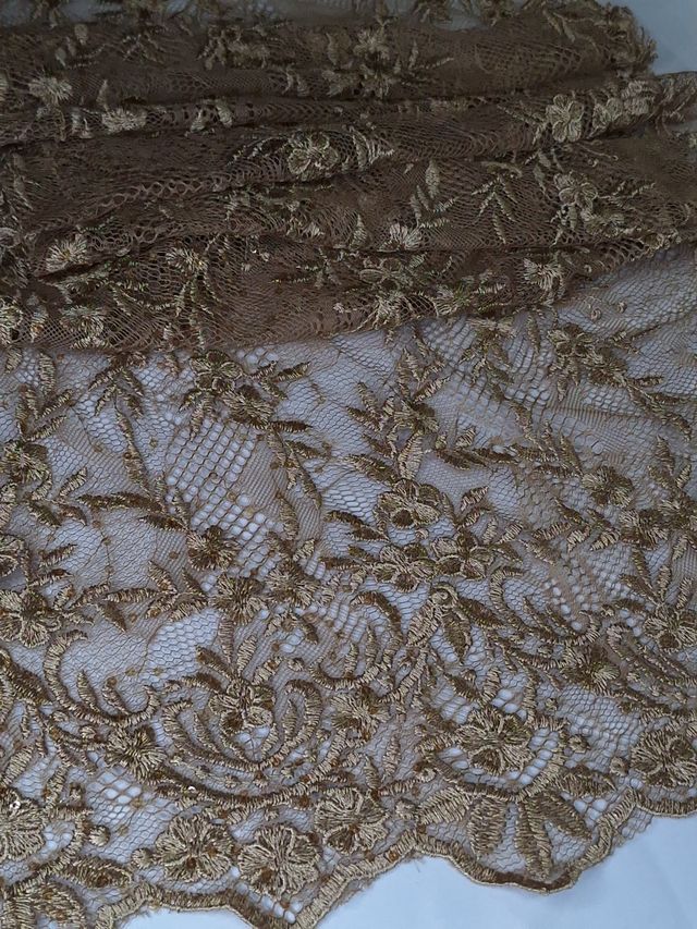 Tul bordado color bronce A868, ideal para vestidos de noche de boda y de XV años