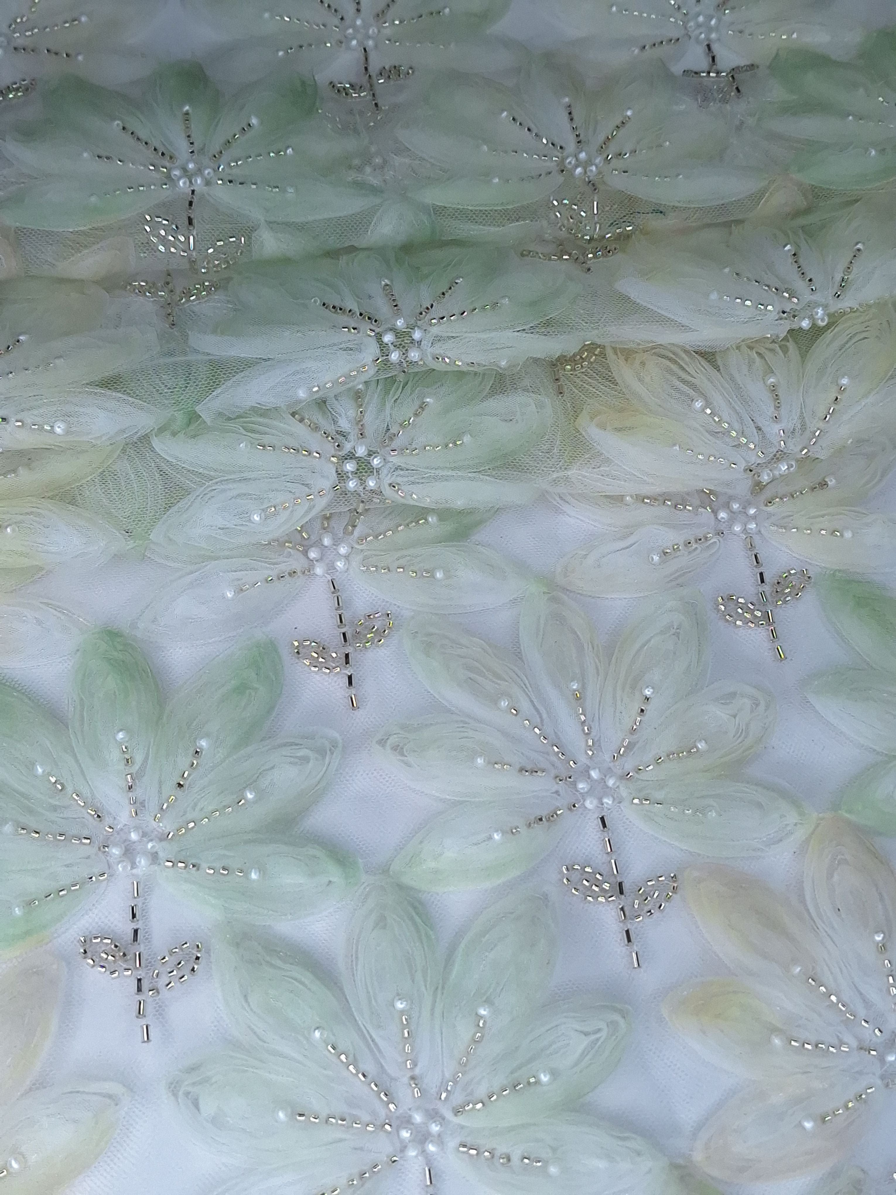 Tul bordado color verde H028, ideal para vestidos de noche de boda y de XV años