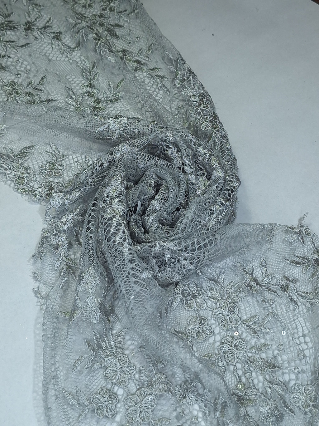 Tul bordado color gris A868, ideal para vestidos de noche de boda y de XV años