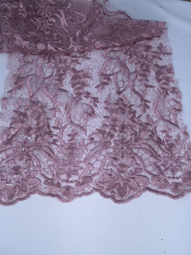 Tul bordado color palo de rosa H038, ideal para vestidos de noche de boda y de xv años