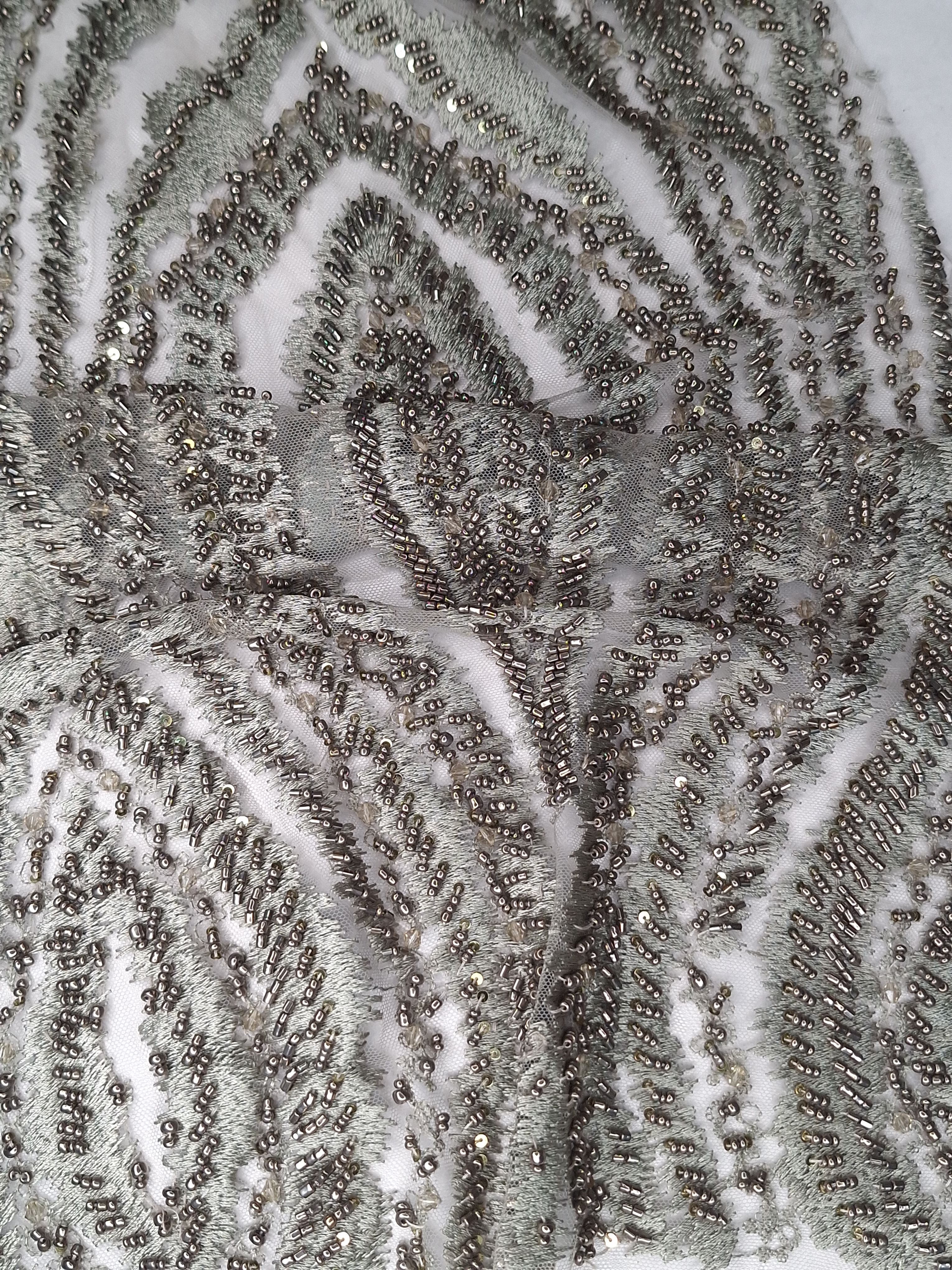 Tul bordado color Sage A865, ideal para vestidos de noche de boda y de XV años