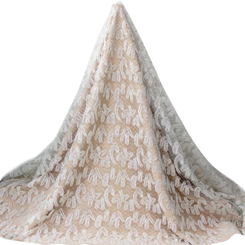 Tul bordado color hueso A164, ideal para vestidos de noche de boda y de XV años