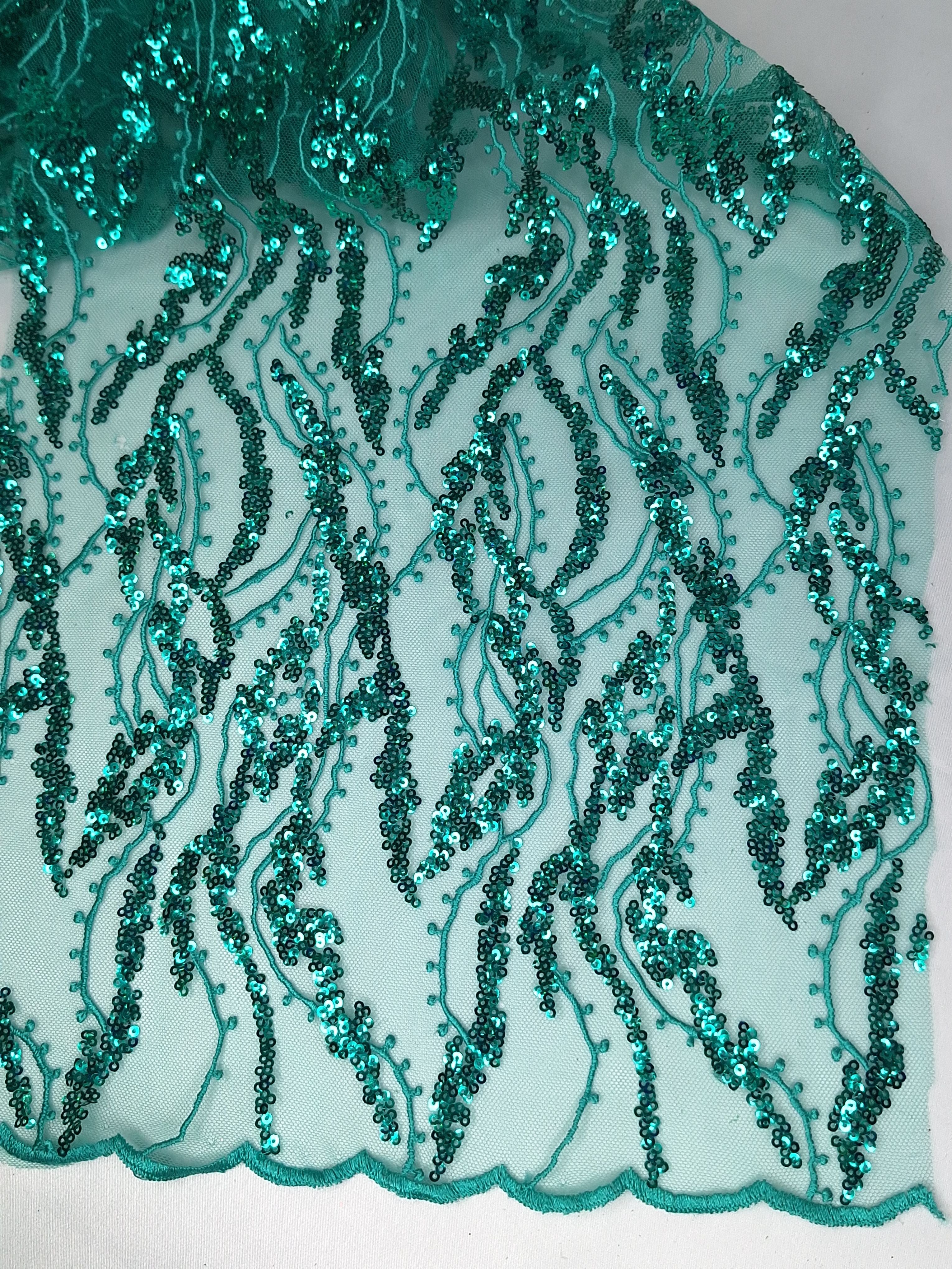 Tul bordado color jade A925, ideal para vestidos de noche de boda y de XV años