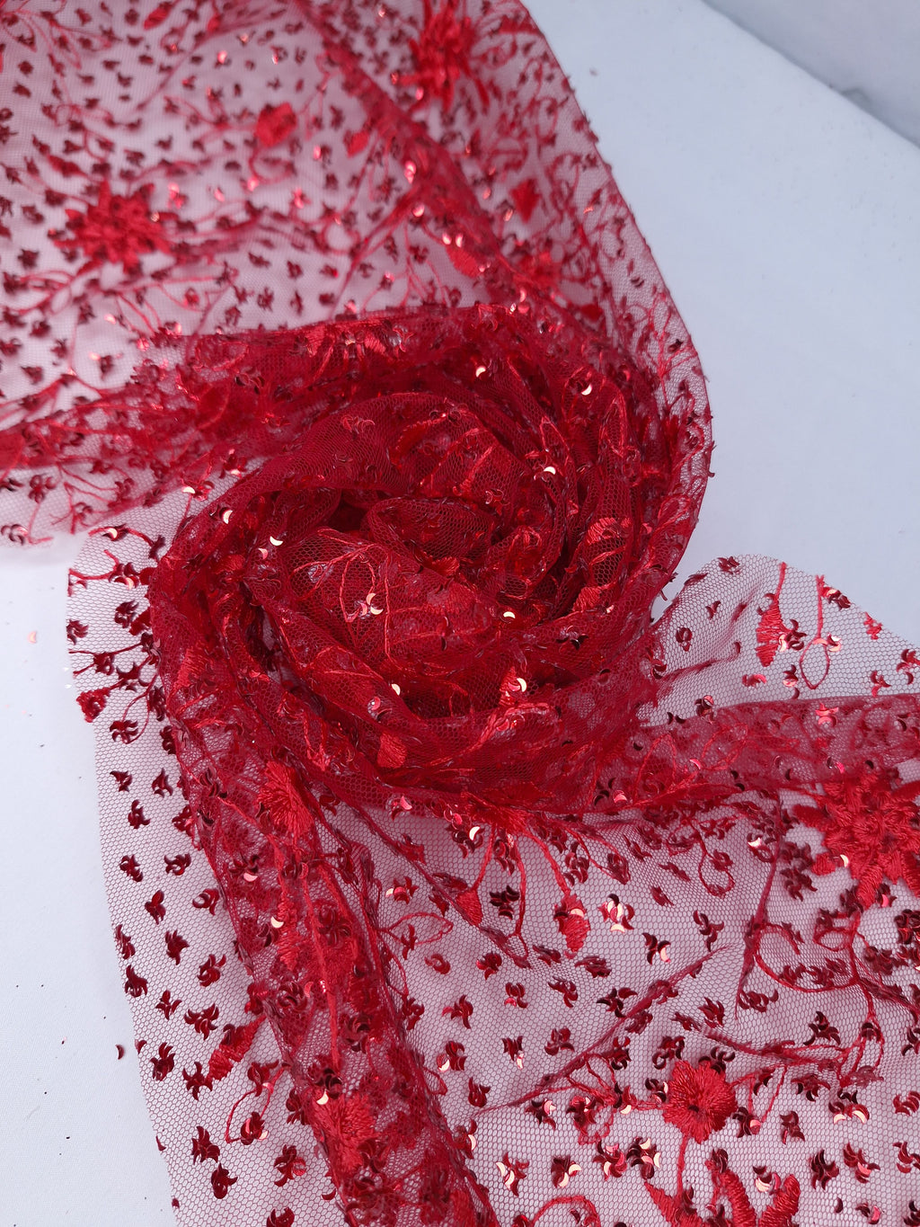 Tul bordado color rojo H099, ideal para vestidos de noche de boda y de XV años