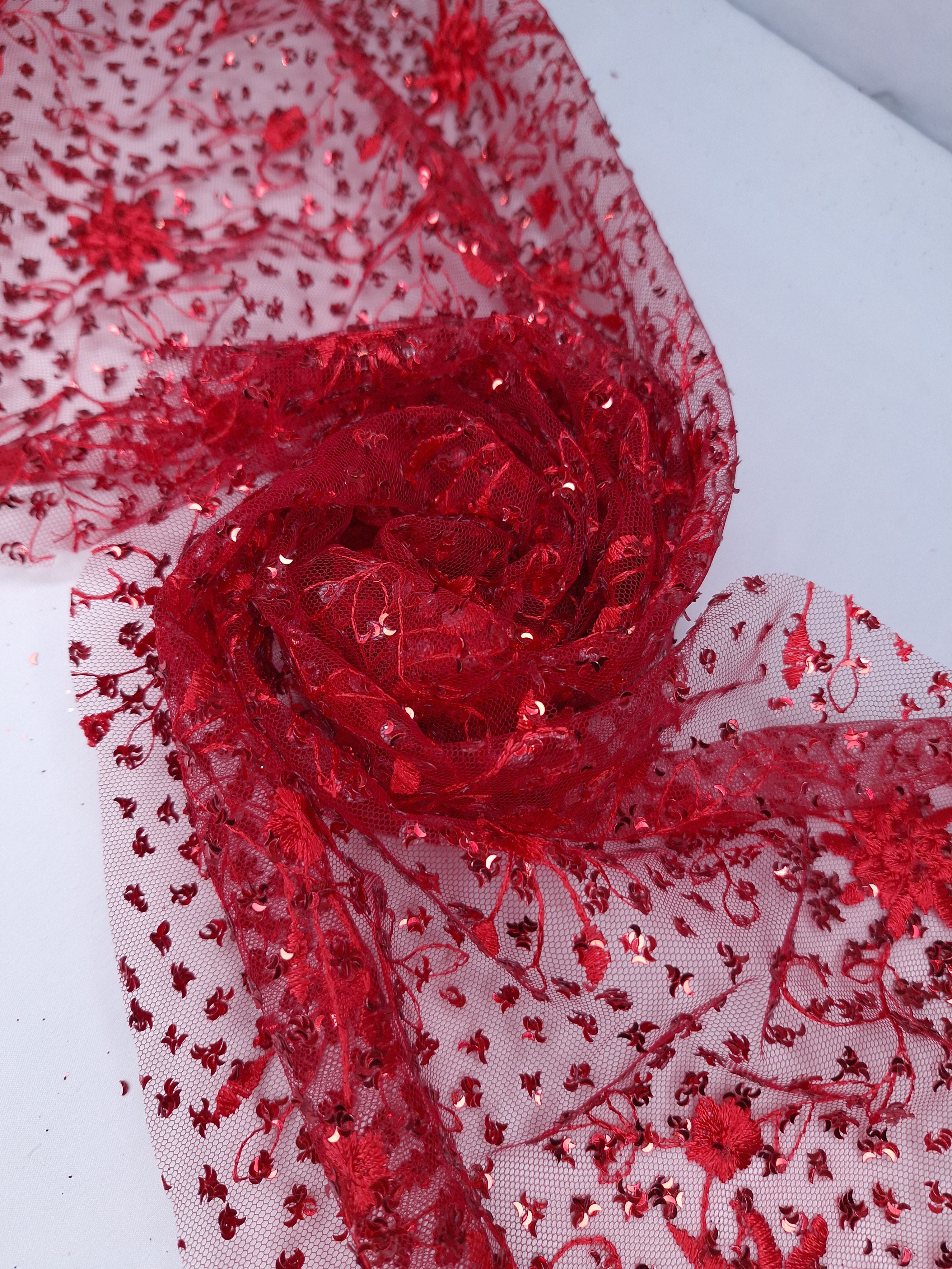 Tul bordado color rojo H099, ideal para vestidos de noche de boda y de XV años