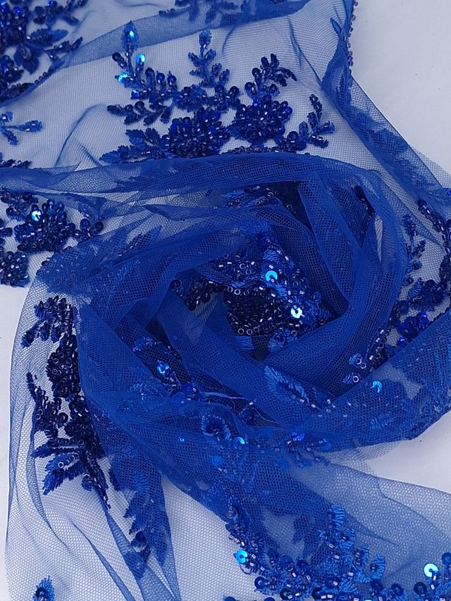 Tul bordado color azul rey A983, ideal para vestidos de noche de boda y de XV años