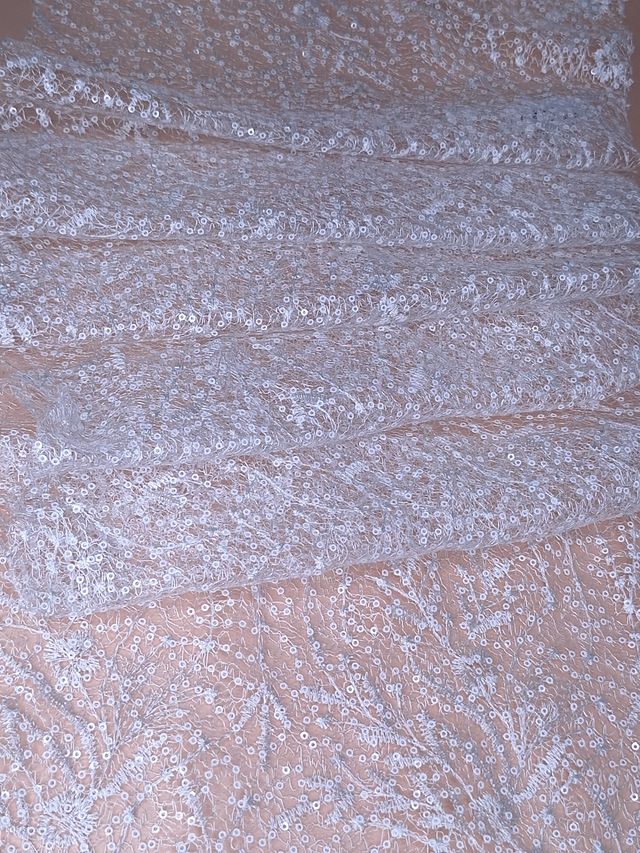 Tul bordado color blanco A845, ideal para vestidos de noche de boda y de XV años