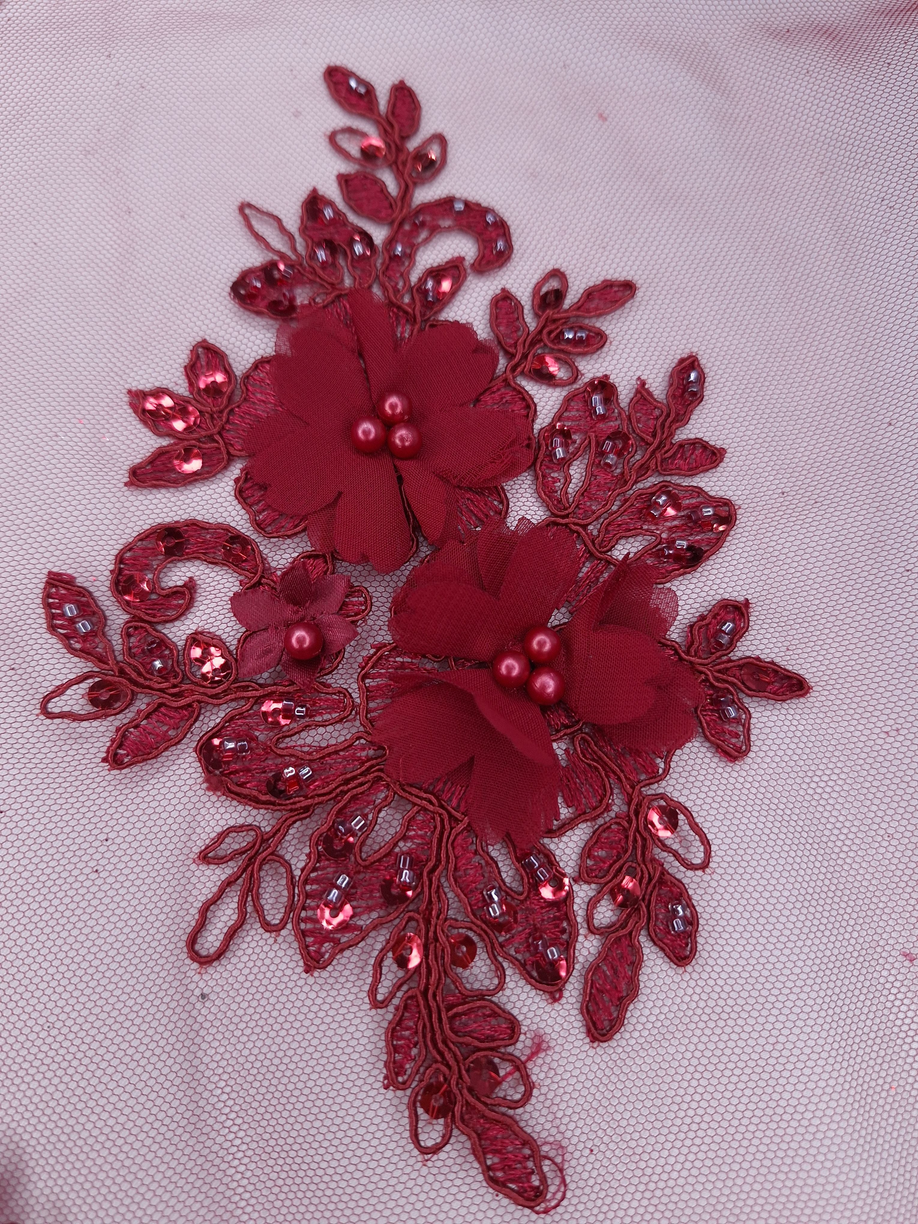 Tul bordado color vino H163, ideal para vestidos de noche de boda y de XV años