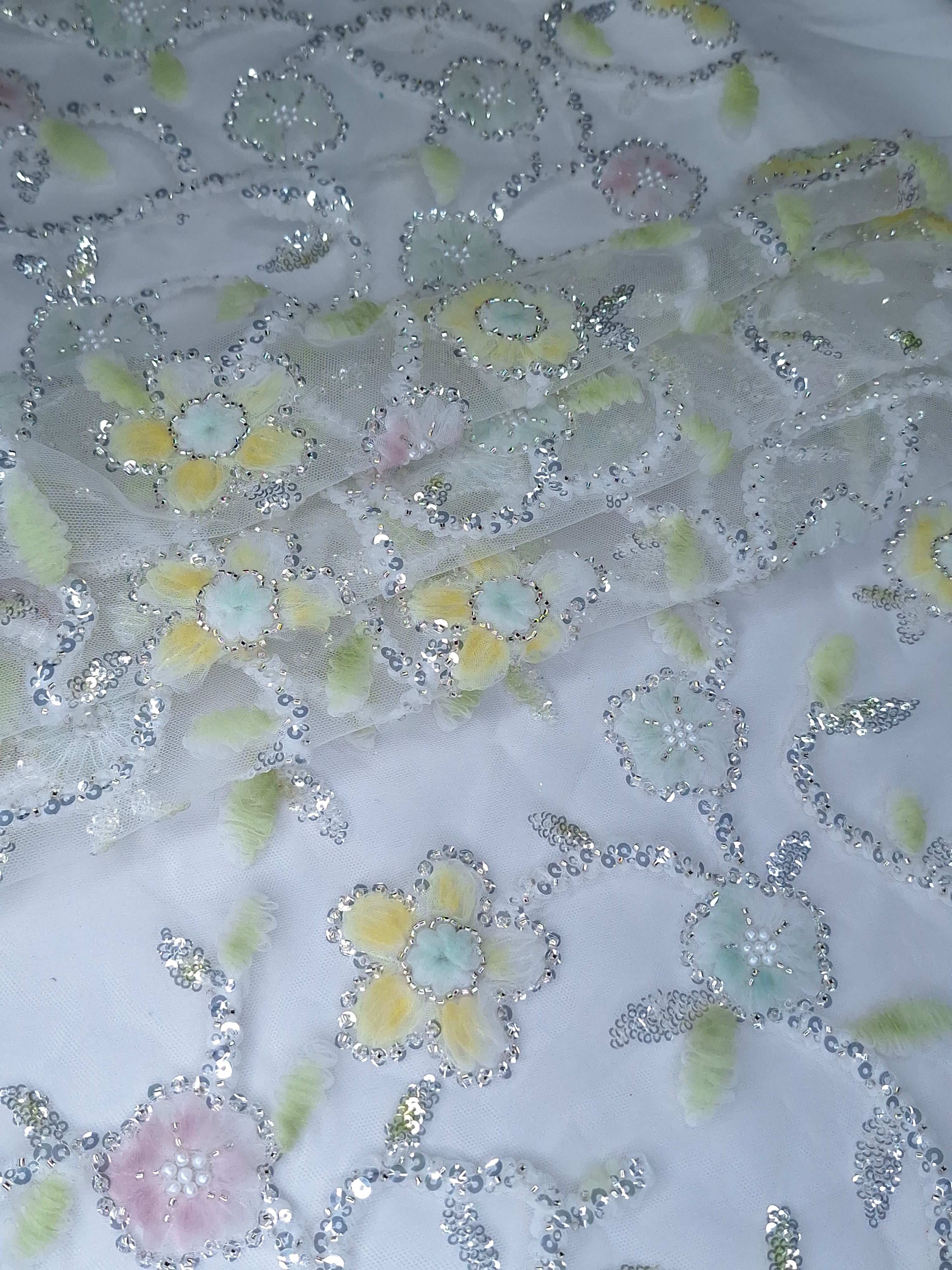 Tul bordado color verde H032, ideal para vestidos de noche de boda y de XV años