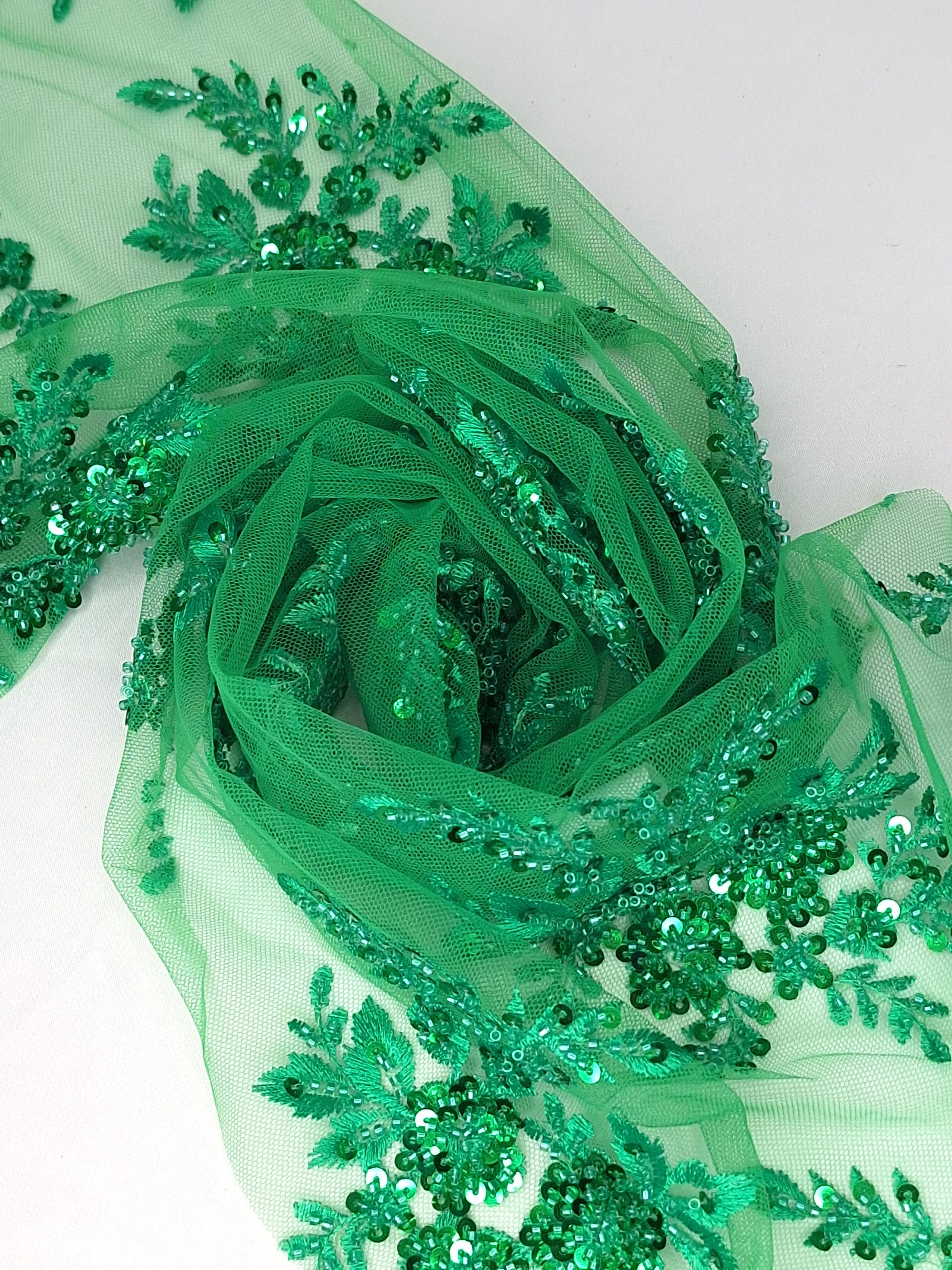 Tul bordado color esmeralda A983, ideal para vestidos de noche de boda y de XV años