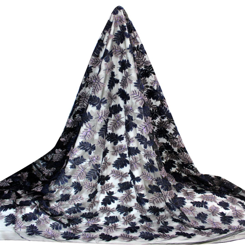 Tul bordado color Azul marino A333, ideal para vestidos de noche de boda y de XV años