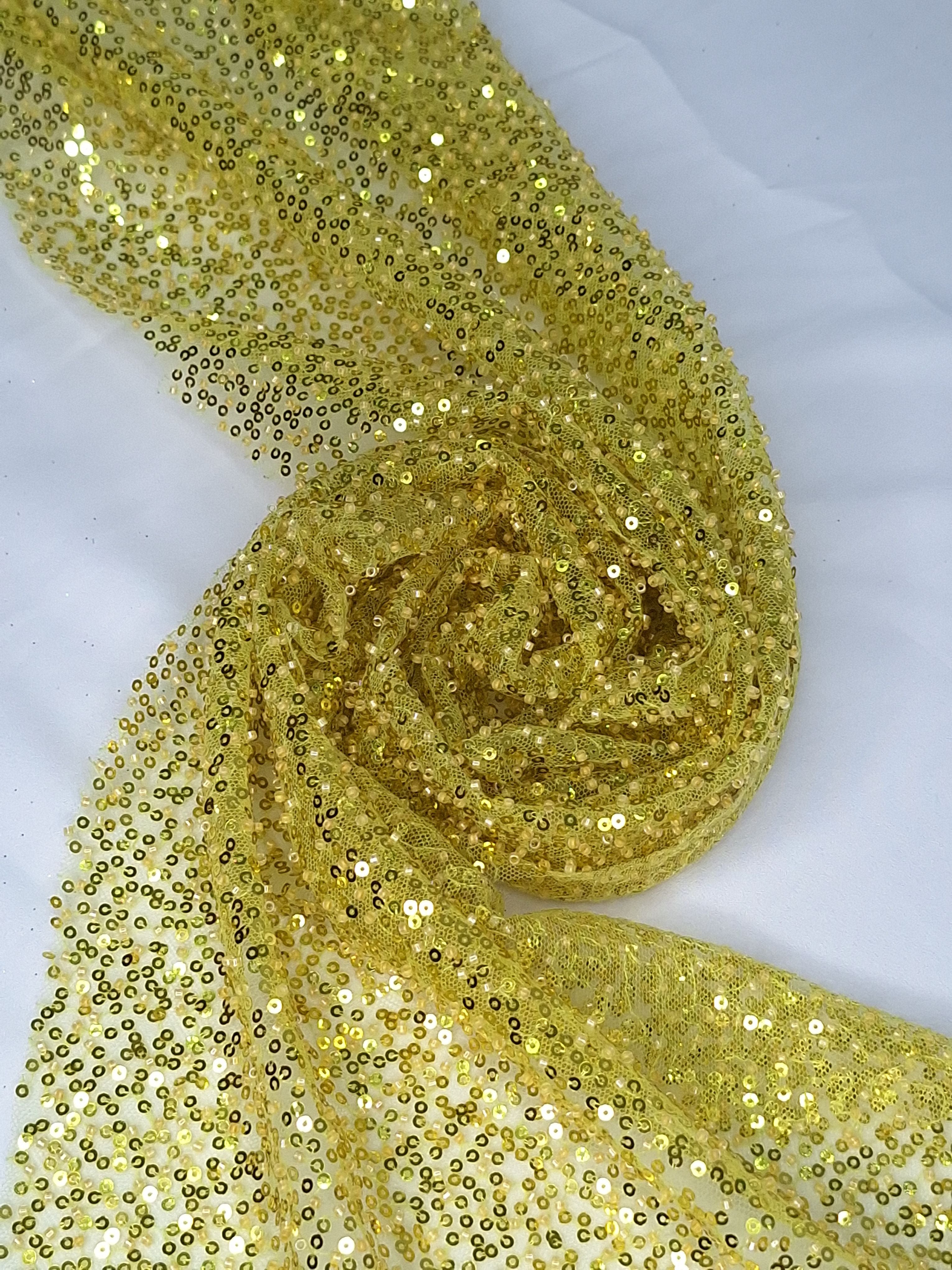 Tul bordado color amarillo A979, ideal para vestidos de noche de boda y de XV años