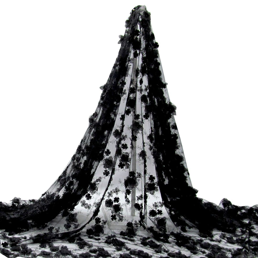 Tul bordado color negro A727, ideal para vestidos de noche de boda y de XV años
