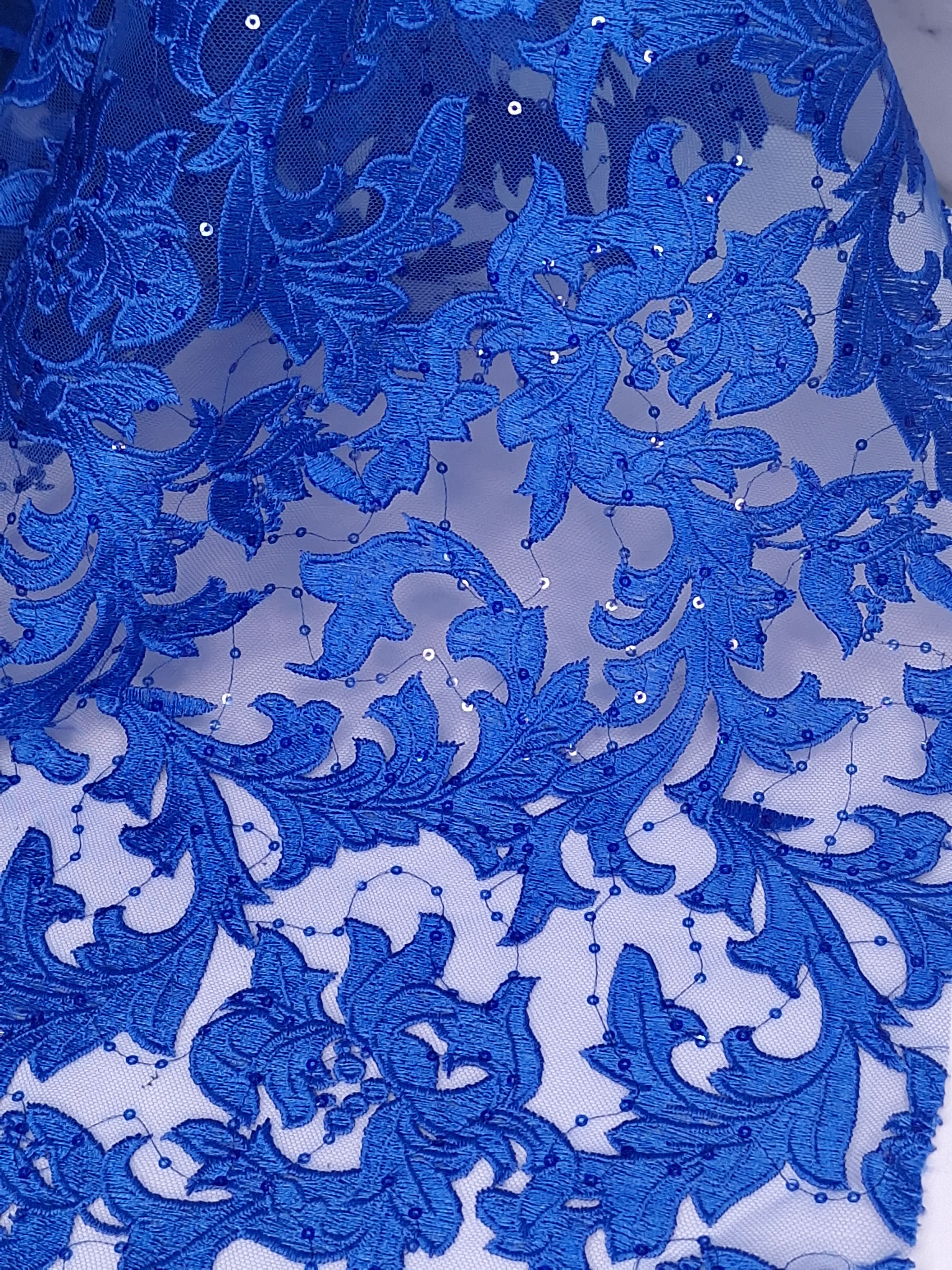 Tul bordado color azul rey H088, ideal para vestidos de noche de boda y de XV años
