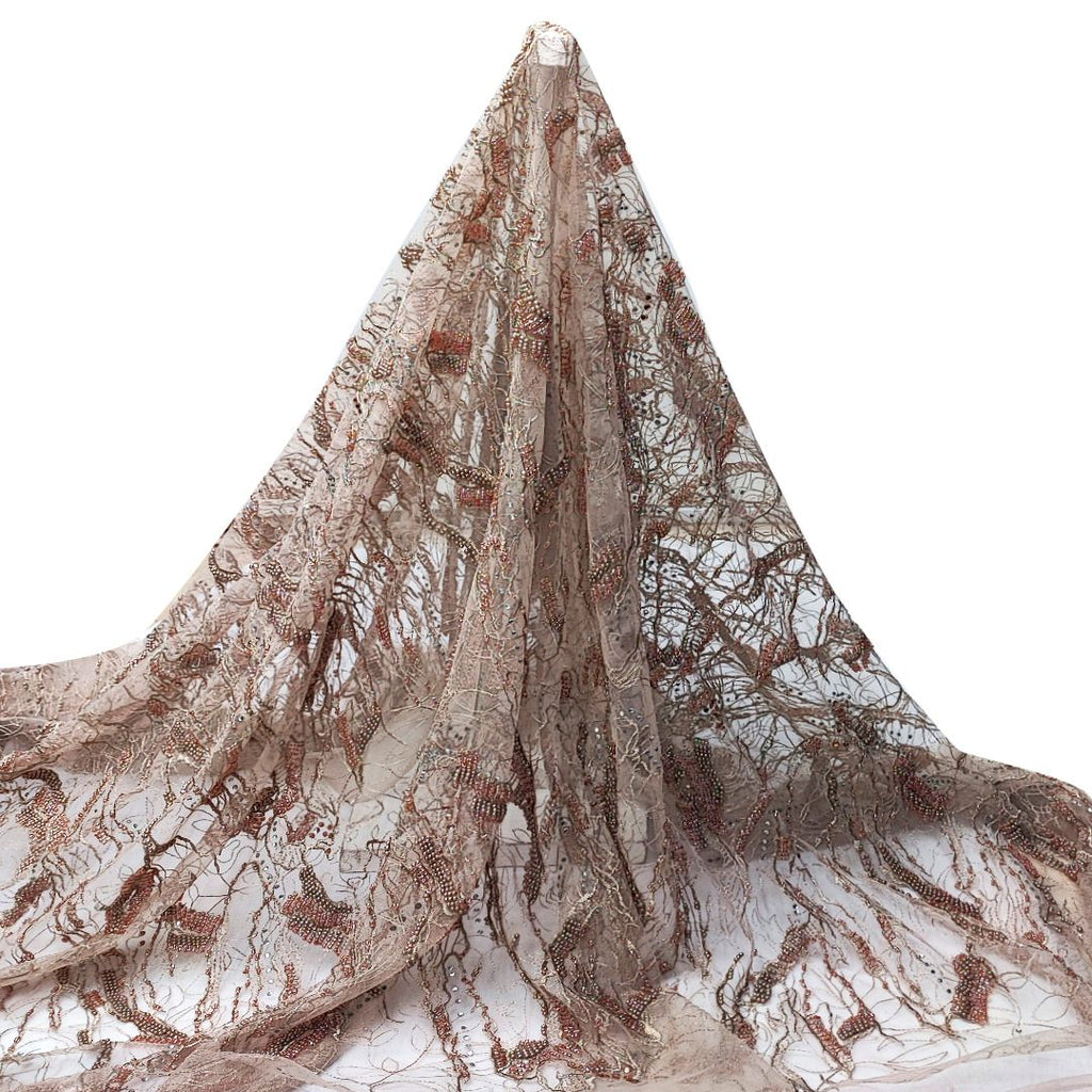 Tul bordado color nude A860, ideal para vestidos de noche de boda y de XV años