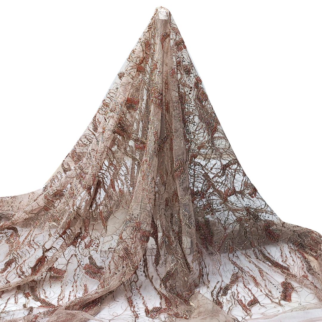 Tul bordado color nude A860, ideal para vestidos de noche de boda y de XV años