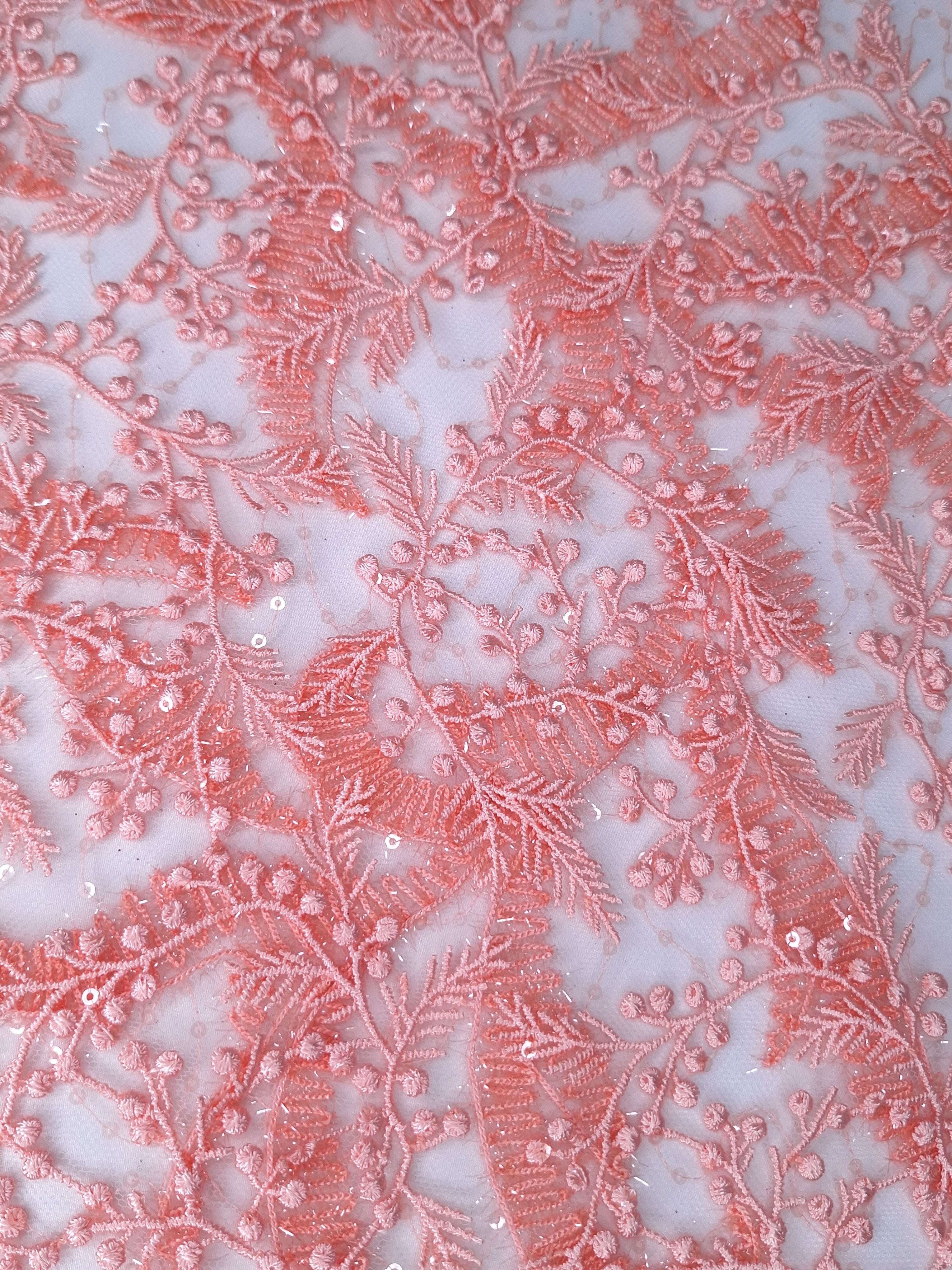 Tul bordado color rosa melon A933, ideal para vestidos de noche de boda y de XV años