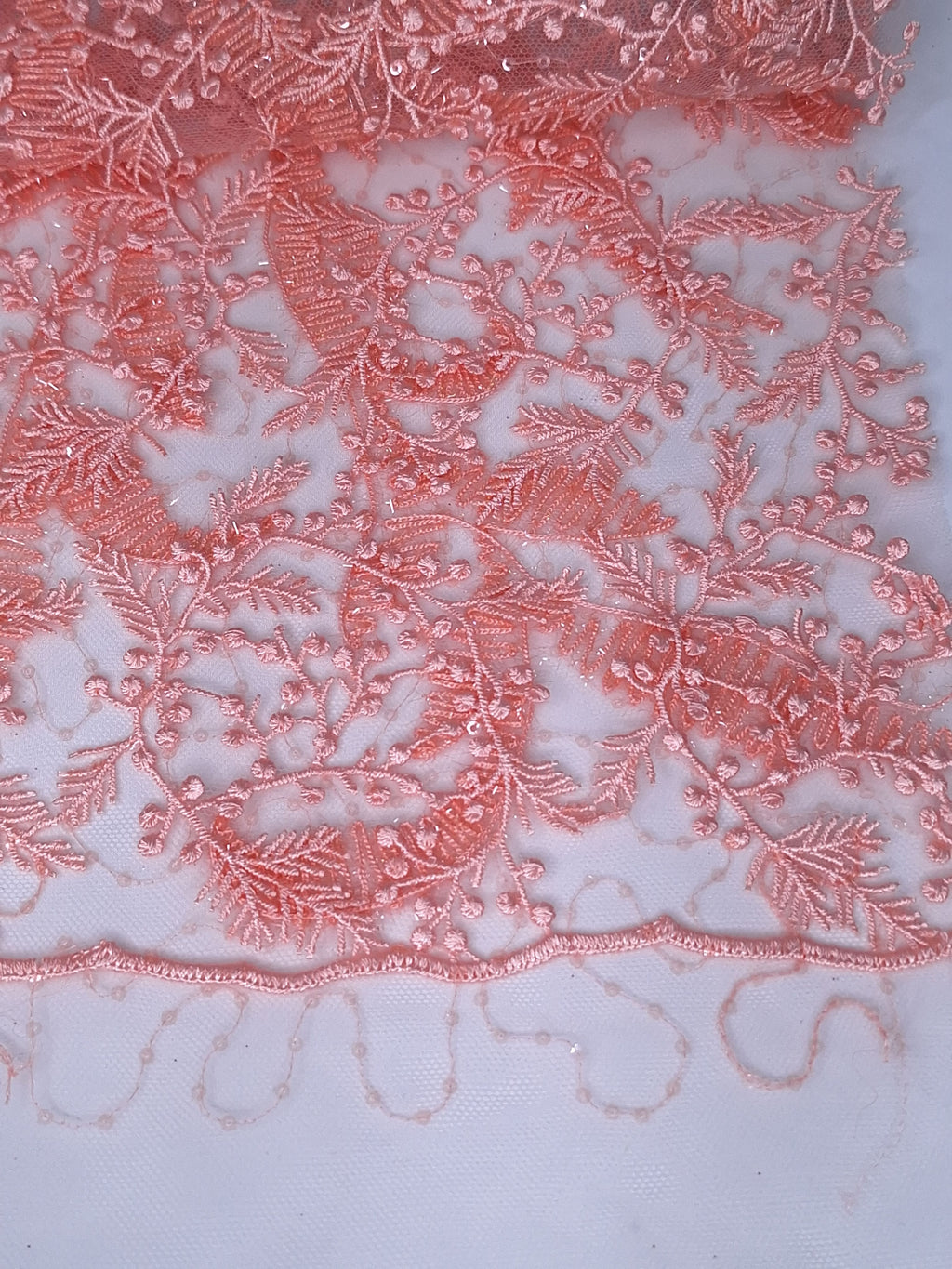 Tul bordado color rosa melon A933, ideal para vestidos de noche de boda y de XV años