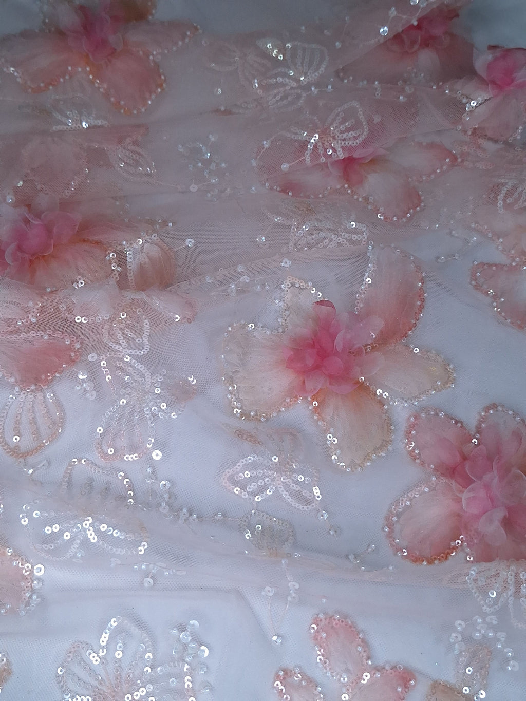 Tul bordado color rosa H148, ideal para vestidos de noche de boda y de XV años