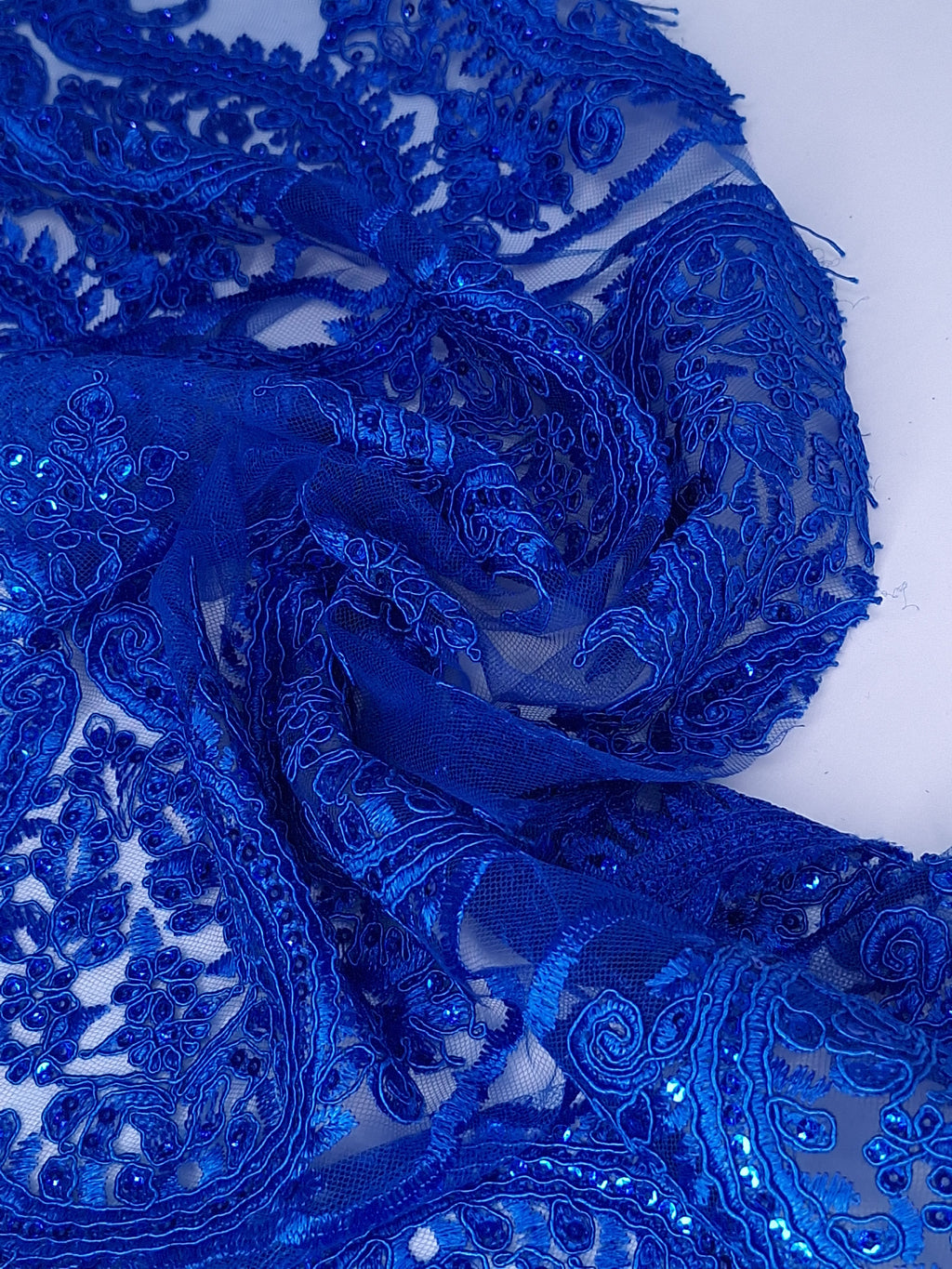 Tul bordado color azul rey H129, ideal para vestidos de noche de boda y de XV años