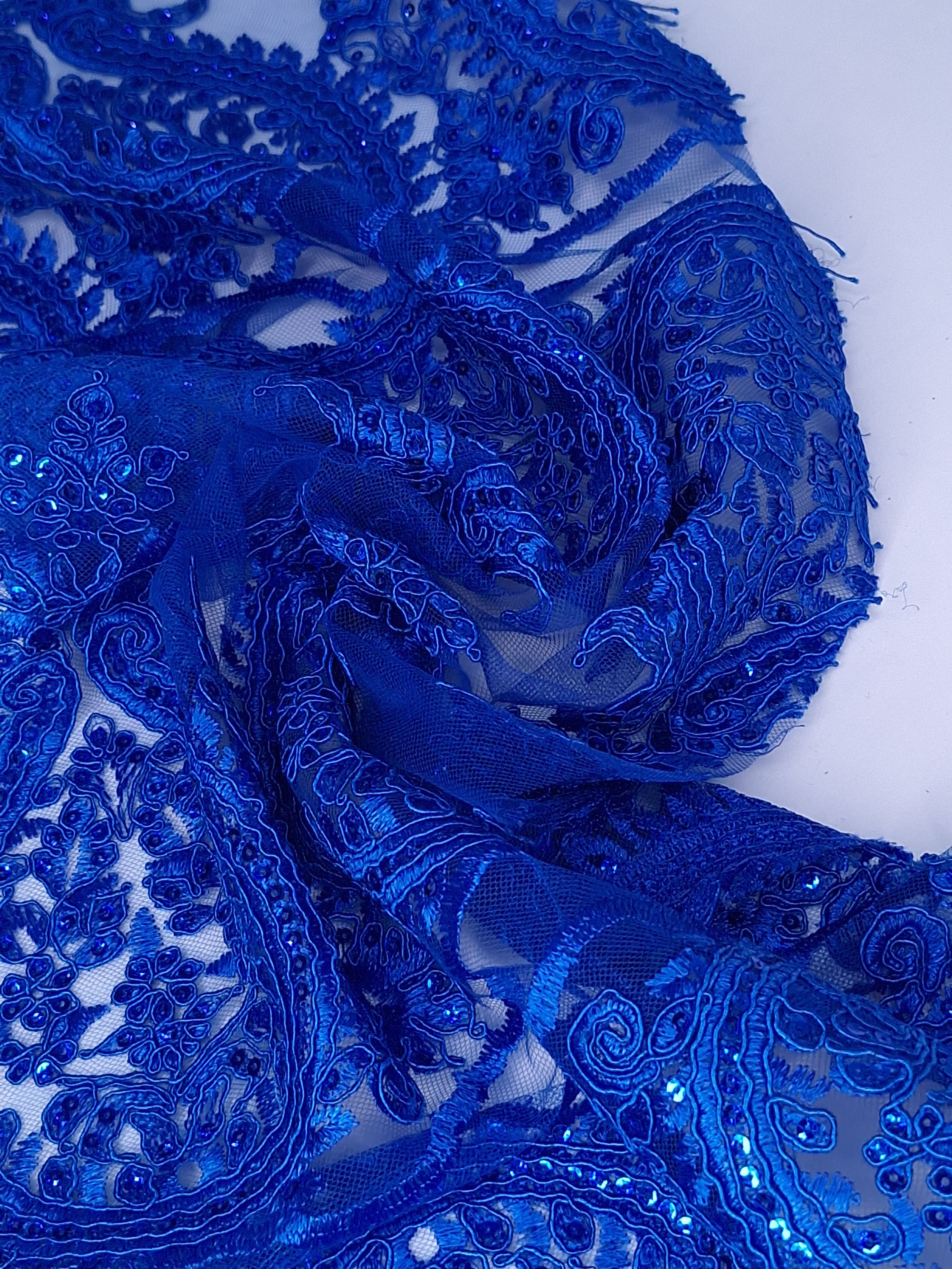 Tul bordado color azul rey H129, ideal para vestidos de noche de boda y de XV años