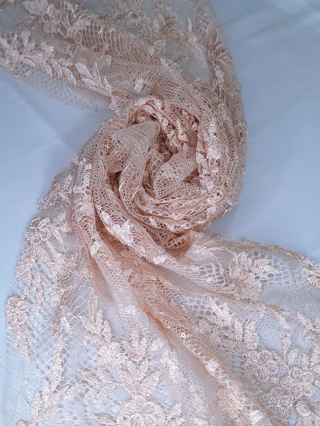 Tul bordado color nude A868, ideal para vestidos de noche de boda y de XV años