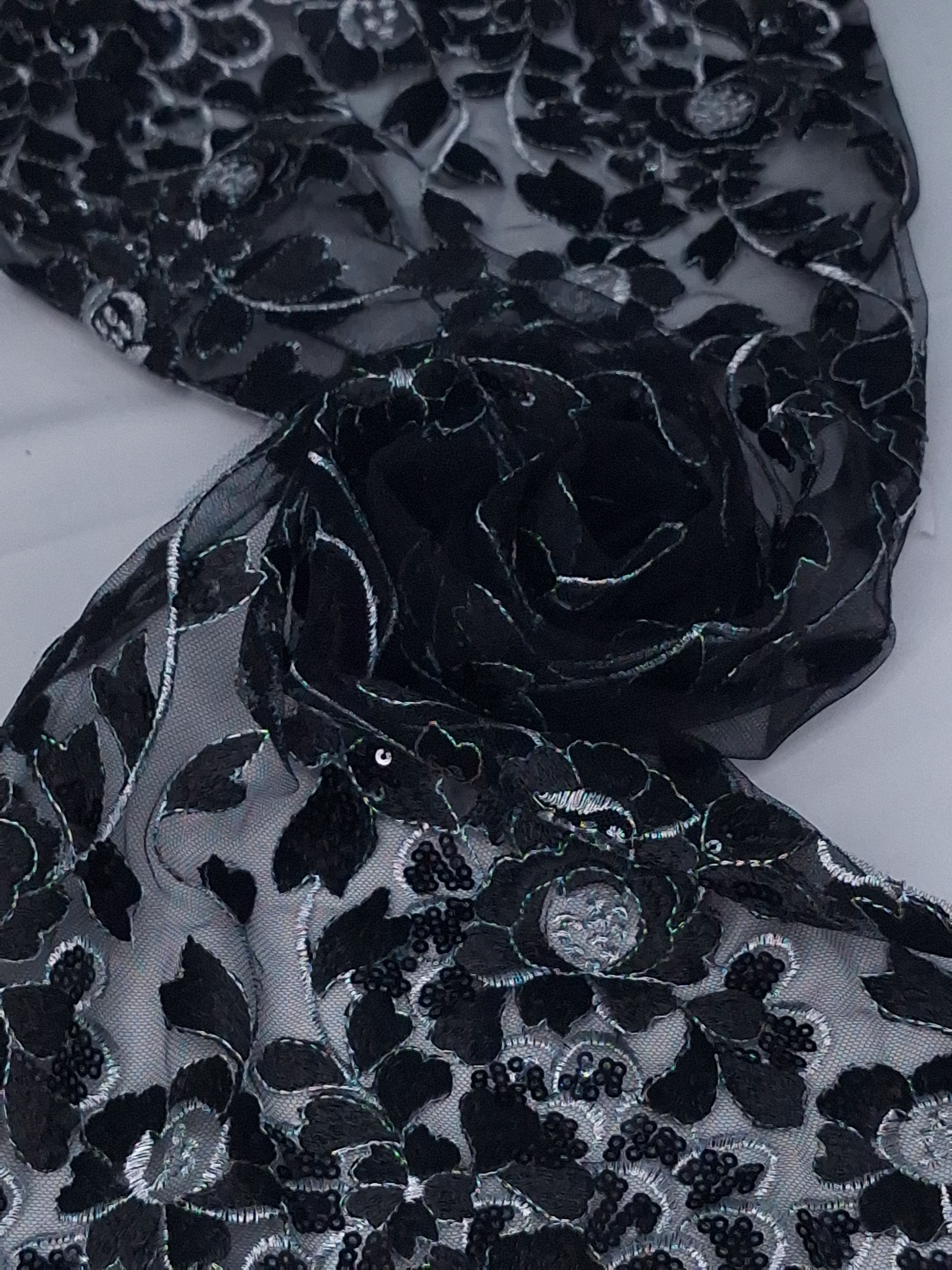 Tul bordado color negro A927, ideal para vestidos de noche de boda y de XV años