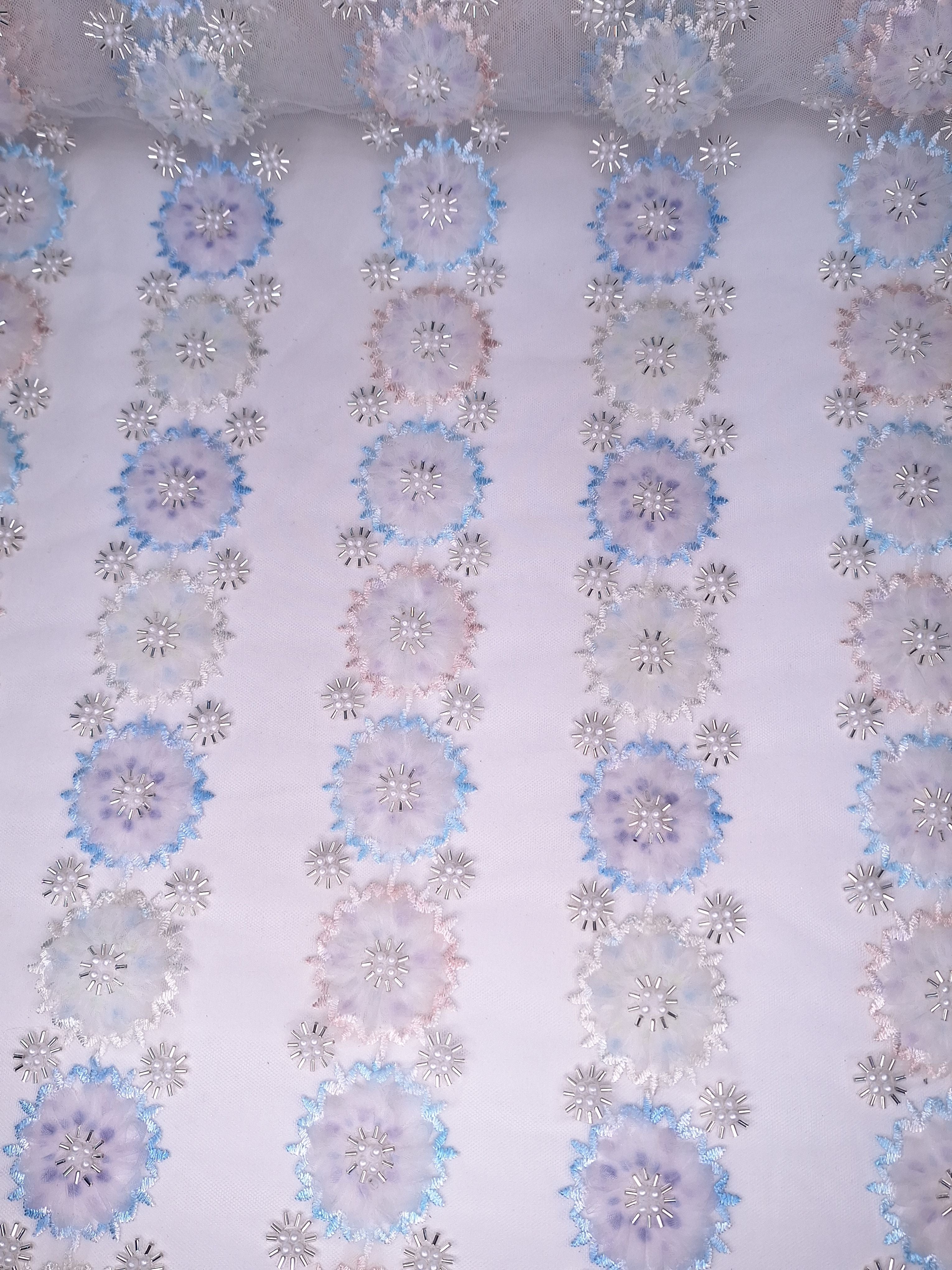 Tul bordado color azul H029, ideal para vestidos de noche de boda y de XV años