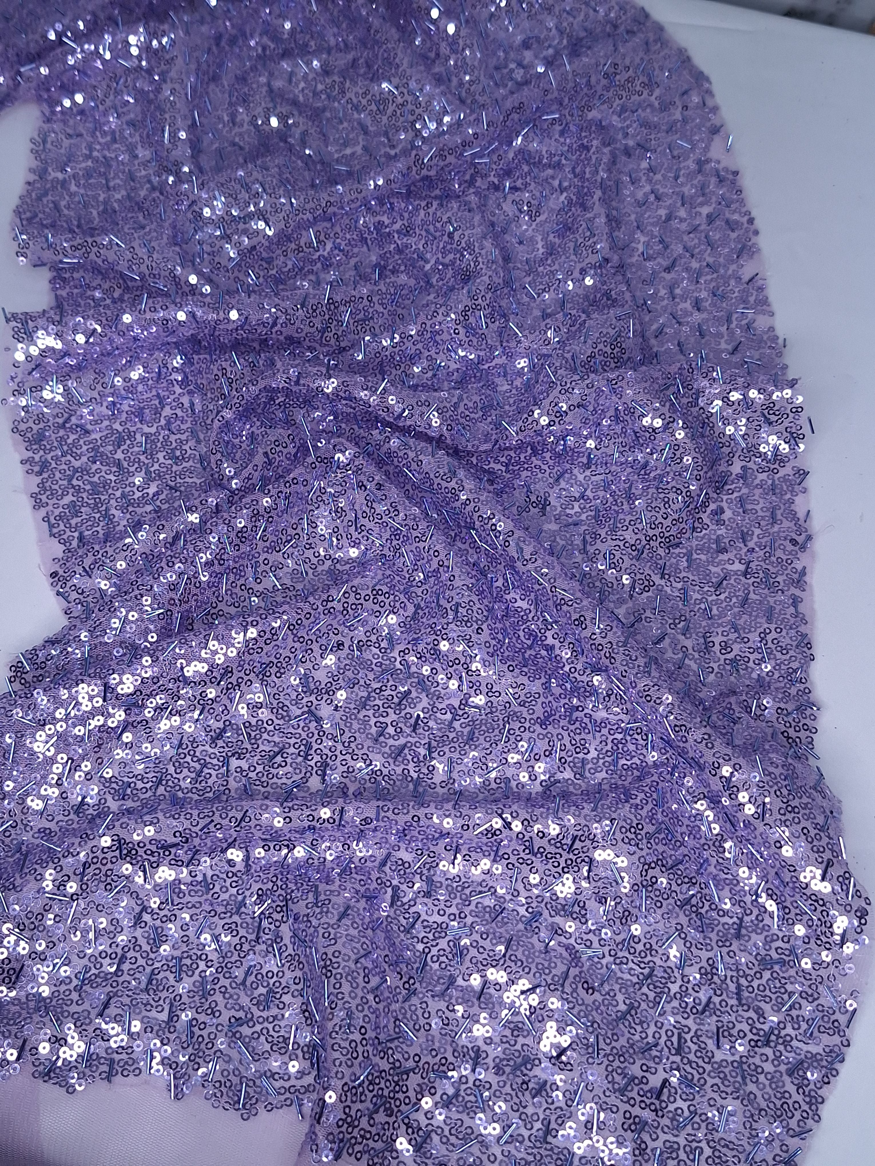 Tul bordado color lila medio H093, ideal para vestidos de noche de boda y de XV años