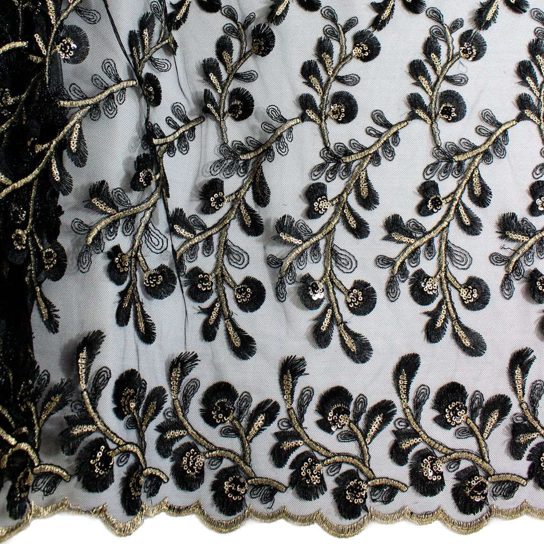 Tul bordado color negro A630, ideal para vestidos de noche de boda y de XV años