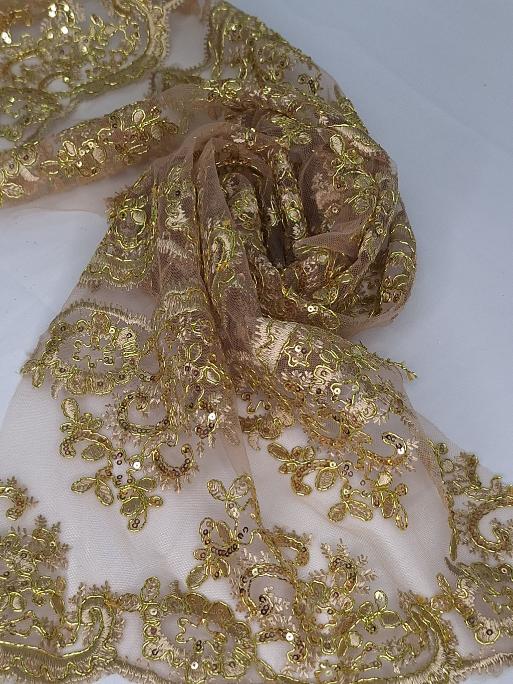 Tul bordado color oro H143, ideal para vestidos de noche de boda y de XV años