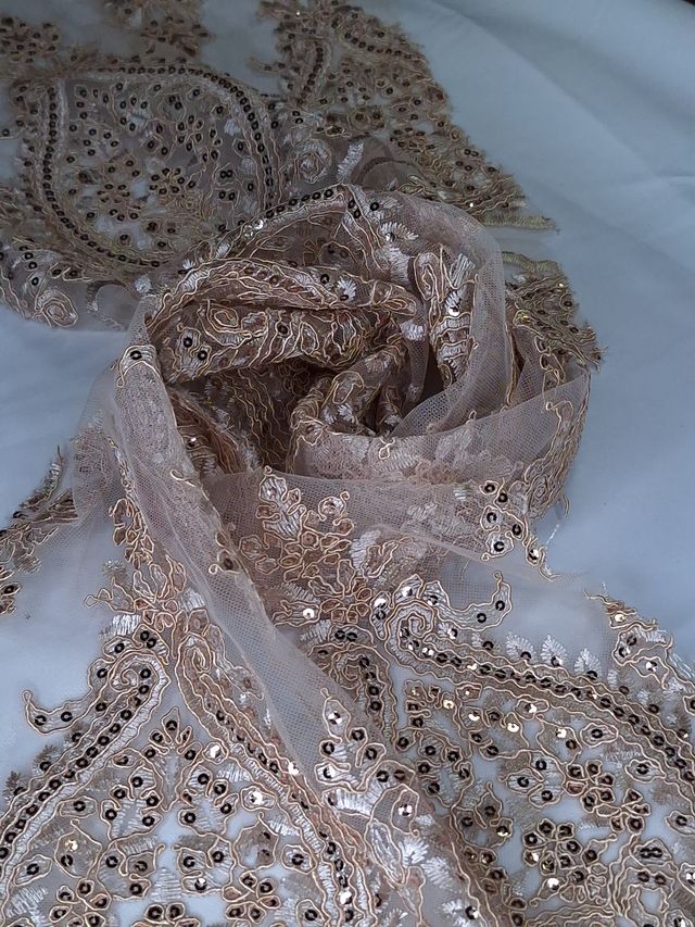 Tul bordado color oro H129, ideal para vestidos de noche de boda y de XV años