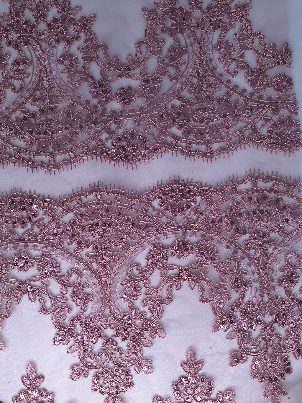 Tul bordado color palo de rosa H130, para vestidos de noche de boda y de XV años
