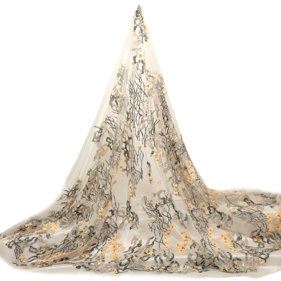Tul bordado color oro A815, ideal para vestidos de noche de boda y de XV años